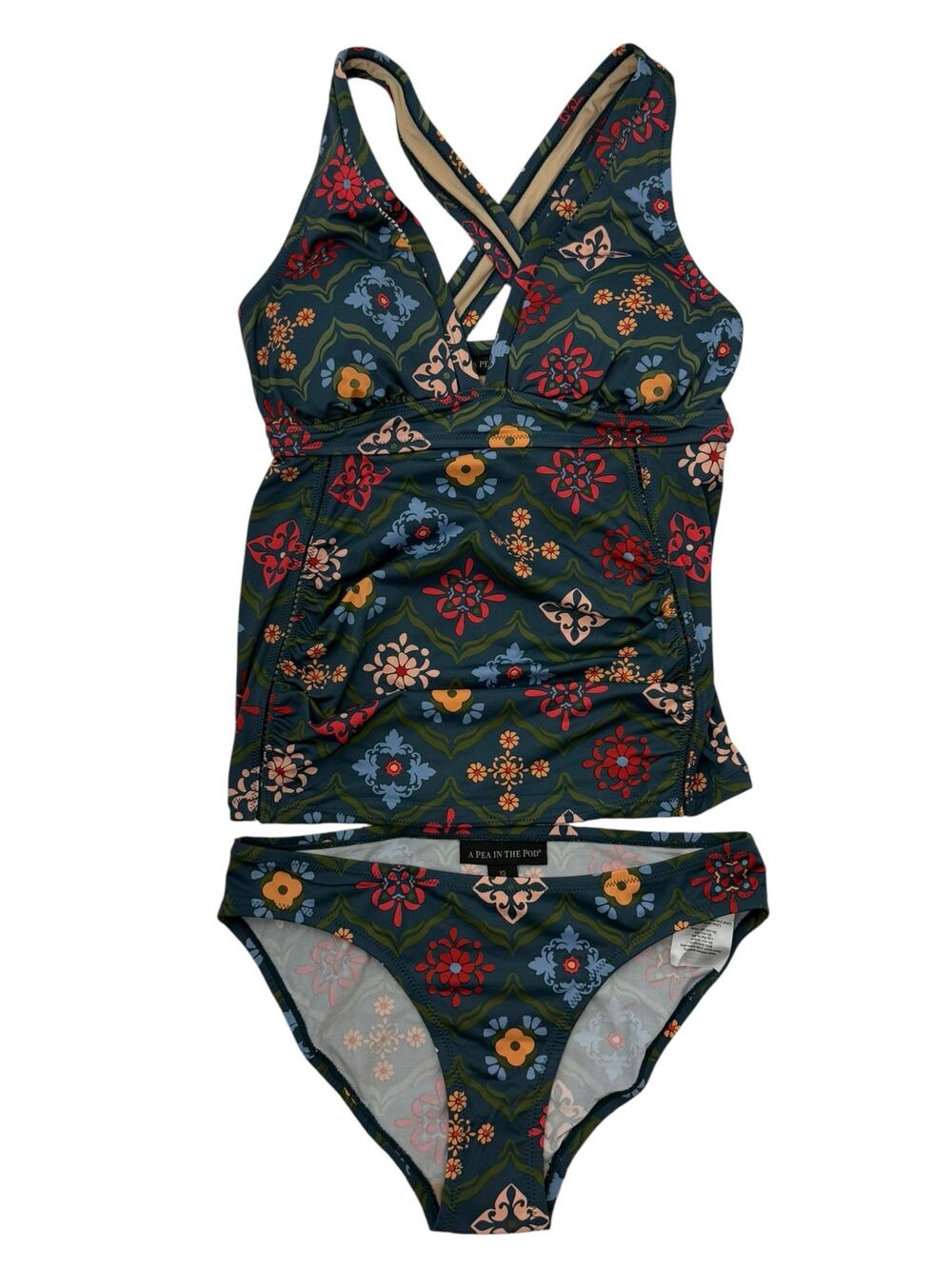 A Pea in the Pod Floral Tankini Swimsuit Set XS | Retro Boho Maternity Swimwear